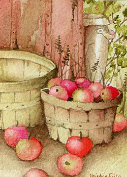A Bushel And A Peck Mickey Fielitz Waukesha WI watercolor SOLD